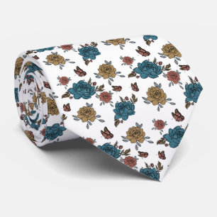 Cravate Motif de fleur sauvage bohème aquarelle