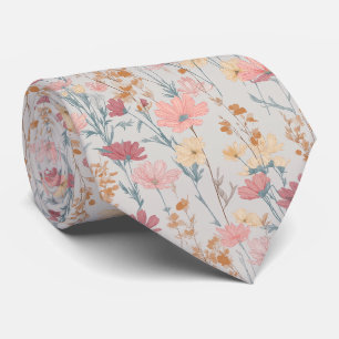 Cravate Motif de fleur sauvage pastel doux