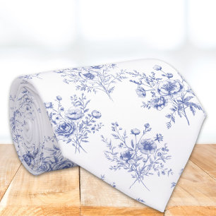 Cravate Motif de fleurs bleues classiques Toile bleue fran