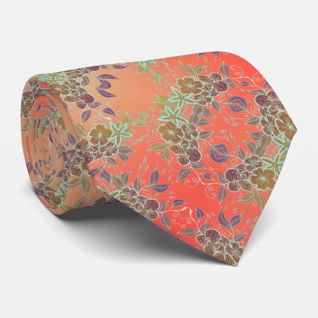 Cravate Motif de fleurs de bronze et d'orange (Roulé)