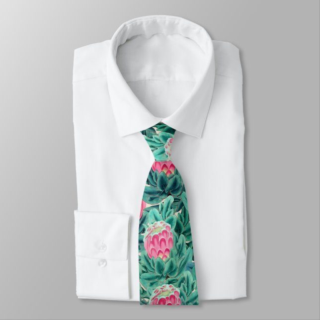 Cravate Motif de fleurs de Protea exotiques (Attaché)