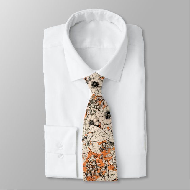 Cravate Motif de fleurs graphiques blanches orange (Attaché)