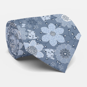 Cravate Motif de fleurs multicolores sur fond bleu