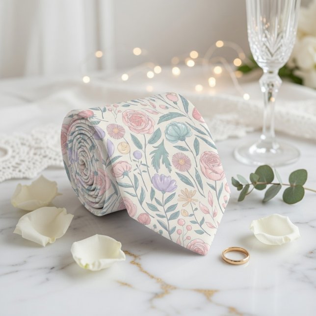 Cravate Motif de fleurs pastel délicat (Créateur téléchargé)