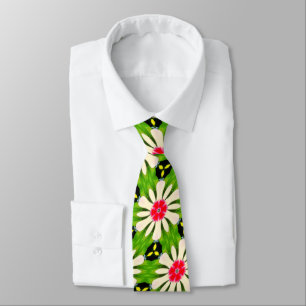 Cravate Motif de fleurs rose et blanche