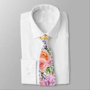 Cravate Motif de fleurs Roses rose jaune blanc orange