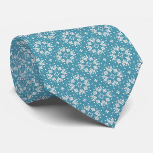 Cravate Motif de flocon de neige de Noël scandinave bleu
