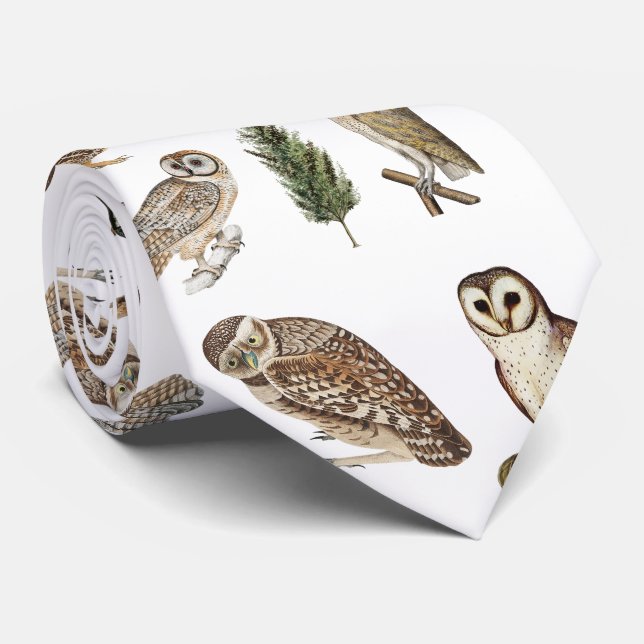 Cravate Motif de forêt de l'aquarelle de la Chouette vinta (Roulé)