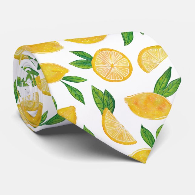 Cravate Motif de fruits citronnés au citron (Roulé)