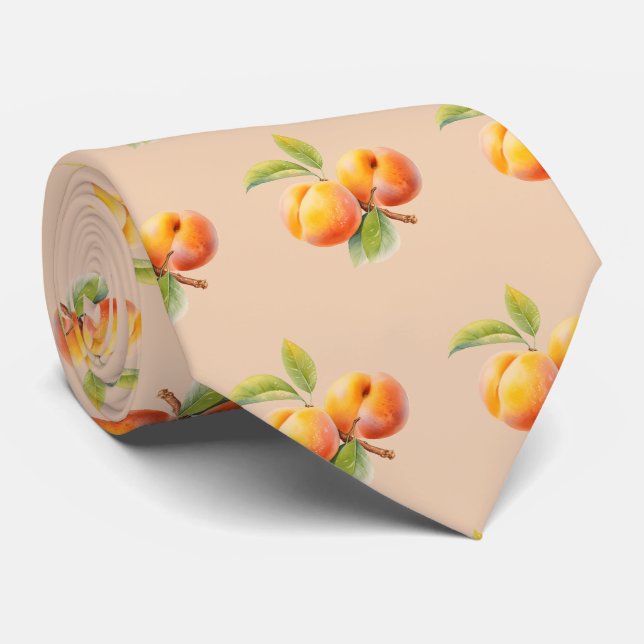 Cravate motif de fruits de pêche carrelés (Roulé)
