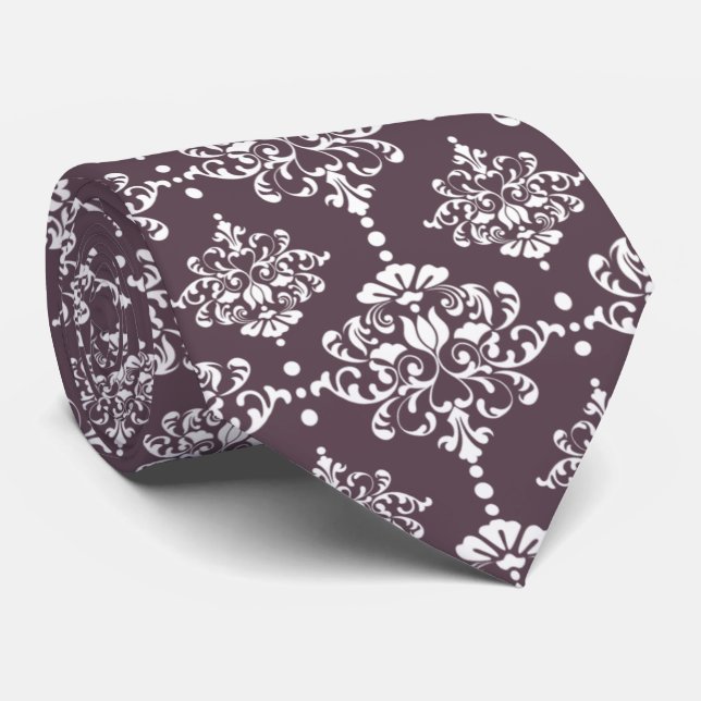 Cravate Motif de graisse florale Mauve foncé Groomsmen Mar (Roulé)