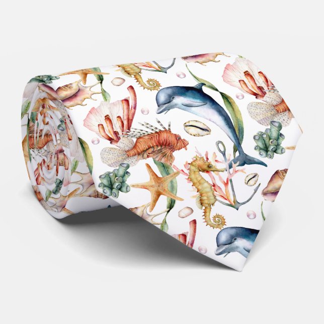 Cravate Motif de la vie marine côtière (Roulé)