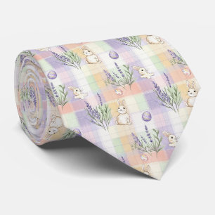 Cravate Motif de lapin de Pâques à carreaux pastel