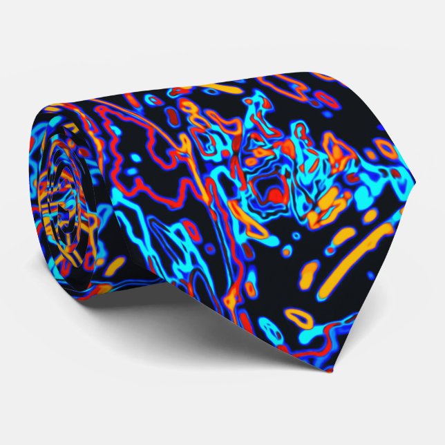 Cravate Motif de ligne incurvée néon multicolore vibrant (Roulé)