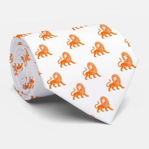 Cravate Motif de Lion - Orange en blanc