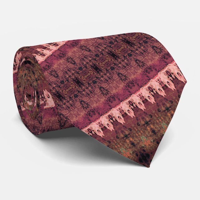 Cravate Motif de l'Ouest tribal Brown Pink Bull Cow Crâne (Roulé)