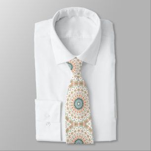 Cravate Motif de mandala moderne orange et vert