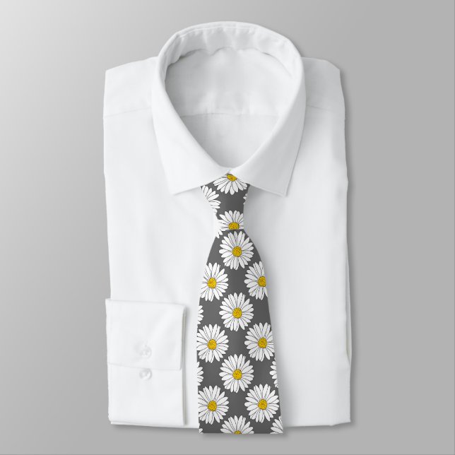 Cravate Motif de marguerite gris jaune blanc (Attaché)