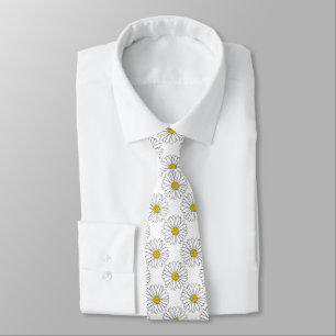 Cravate Motif de marguerite jaune blanc