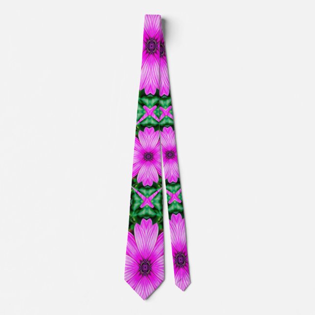 Cravate Motif de marguerite rose et vert (Devant)