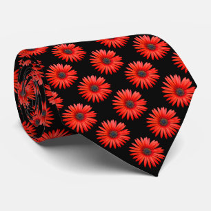 Cravate Motif de marguerite rouge africain en noir