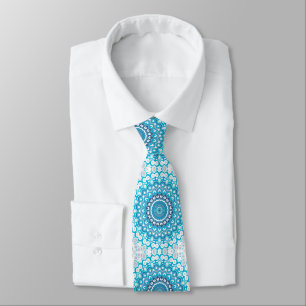 Cravate Motif de médaillon peint en bleu et gris