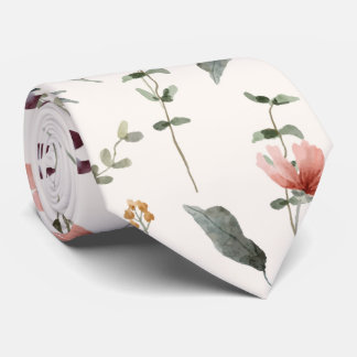Cravate Motif de monogramme de fleurs de prairie sauvage d