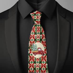 Cravate Motif de Noël de ferme rustique camion rouge