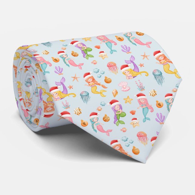 Cravate Motif de Noël de la sirène (Roulé)