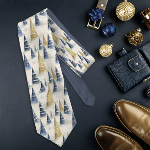 Cravate Motif de Noël en or bleu #8 ID1009
