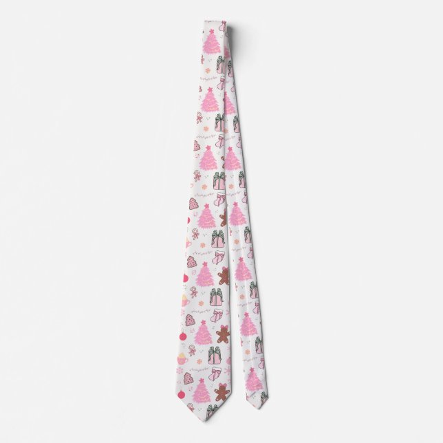 Cravate Motif de Noël rose (Devant)