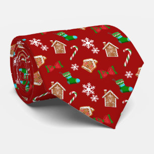 Cravate Motif de Noël rouge Bonbon canne à sucre Flocons d