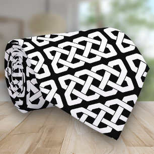 Cravate Motif de noeud celtique noir et blanc élégant