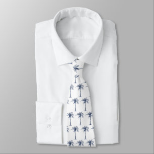 Cravate Motif de palmier bleu marine tropical