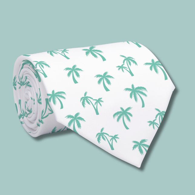 Cravate Motif de palmier tropical vert de mer (green and white palm tree tie )
