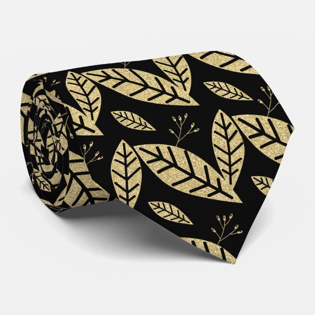 Cravate Motif de Parties scintillant noir et or (Roulé)