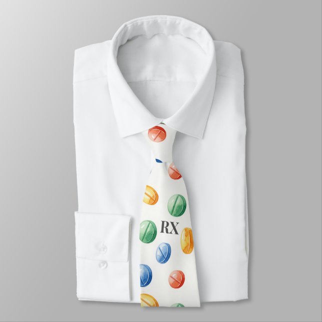 Cravate Motif de pilules colorées Pharmacie Ordonnance RX (Attaché)