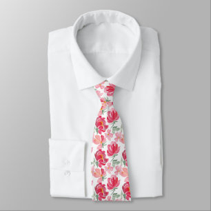 Cravate Motif de pivoine d'aquarelle
