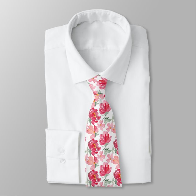 Cravate Motif de pivoine d'aquarelle (Attaché)