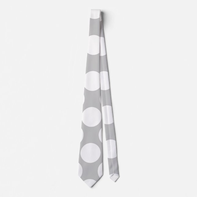 Cravate Motif de pois moderne de blanc gris (Devant)