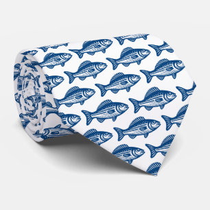 Cravate Motif de poisson - bleu Shibori sur blanc