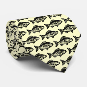 Cravate Motif de poisson - Noir sur jaune pâle