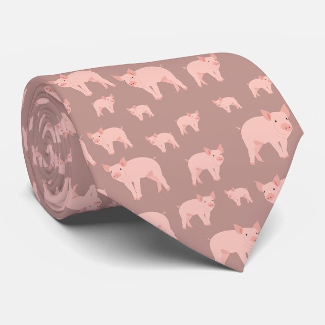 Cravate Motif de porc rose (Roulé)