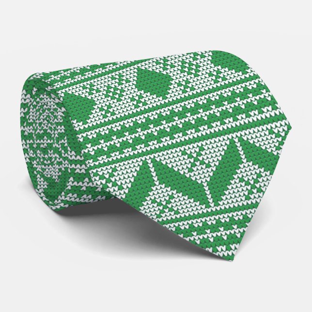 Cravate Motif de pull de Noël moche vert (Roulé)