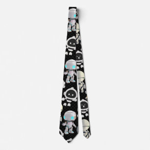 Cravate Motif de robots mignons. CUTERB01.Fond noir
