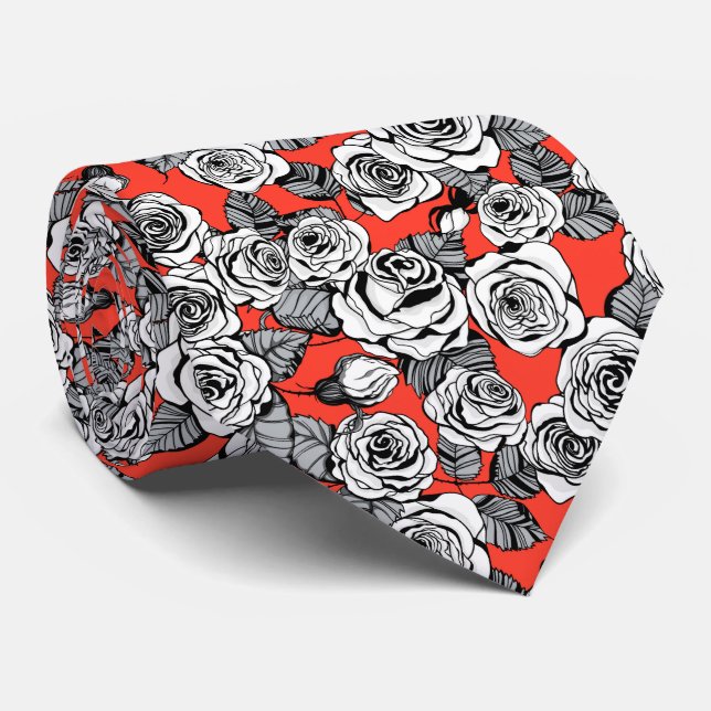 Cravate Motif de roses blanches (Roulé)