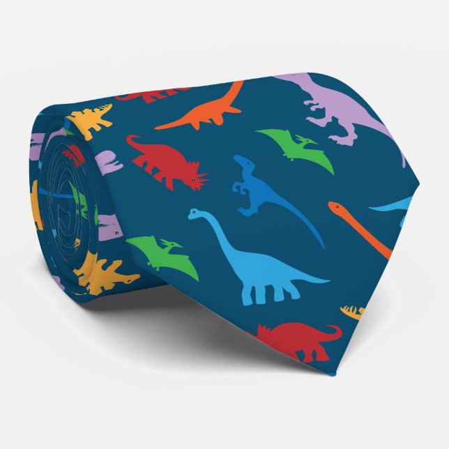 Cravate motif de silhouette de sept espèces de dinosaures (Roulé)