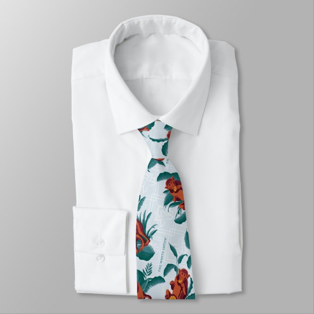 Cravate Motif de singes joueurs du Lotus Blanc (Attaché)