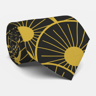 Cravate Motif de soleil doré Art Déco brillant sur fond no