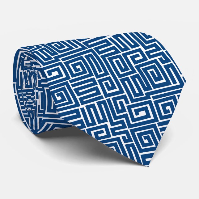 Cravate Motif de style Kuba 280922 - Bleu Shibori sur blan (Roulé)